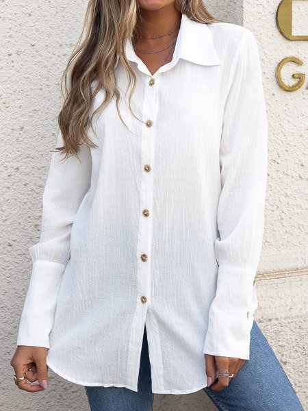 

Cotton-Blend Long Sleeve Blouse, White, Designers