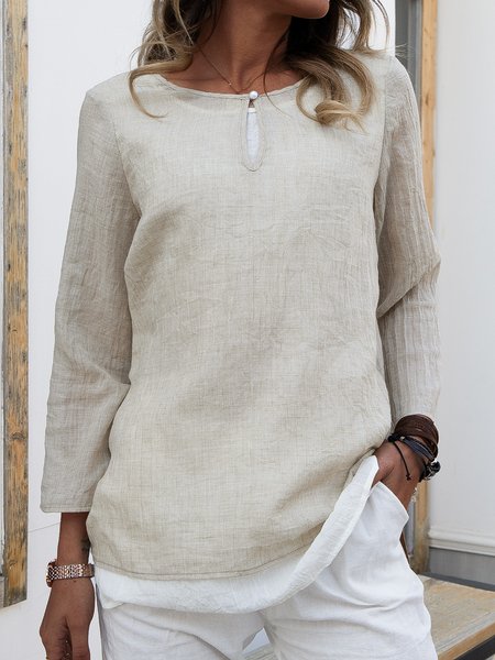 

Casual Cotton Long Sleeve Shift Tops, Apricot, Tops