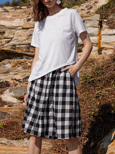 

Casual Crew Neck Suits, Black-white, Two-piece Set