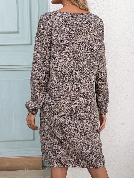 

Vintage V Neck Long Sleeve Casual Women Dress, Print, Midi Dresses