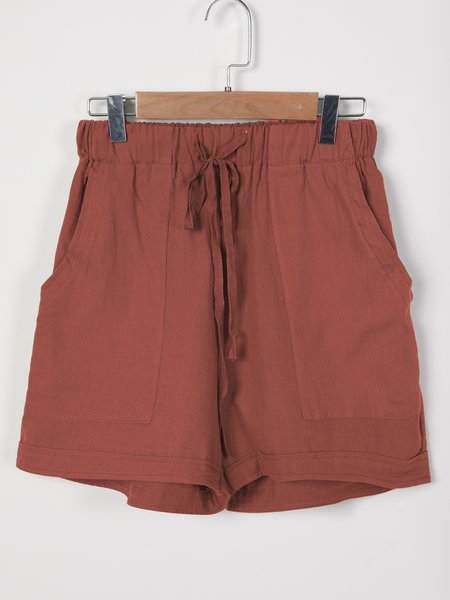 

Pockets Plain Casual Shorts, Red, Shorts