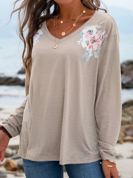 

Floral Long Sleeve Vintage T-Shirt T-shirt, Light brown, Designers