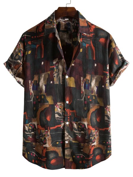 

Vintage Square Neck Cotton-Blend Shirts & Tops, Black, Short Sleeves Shirts