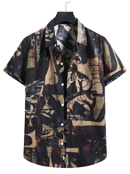 

Abstract Vintage Cotton-Blend Shirts & Tops, As picture, Short Sleeves Shirts