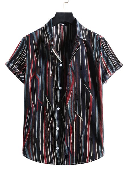 

Stripes Square Neck Casual Shirts, Black, Men's Floral shirt