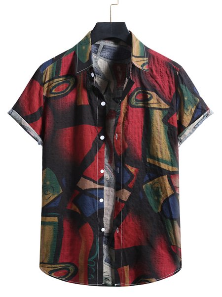

Abstract Cotton-Blend Square Neck Shirts & Tops, As picture, Shirts