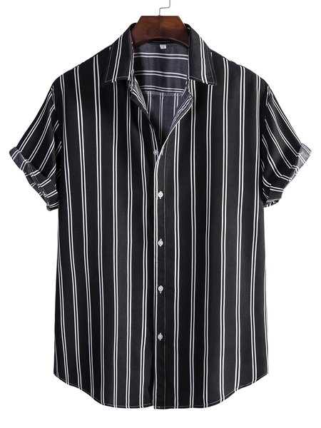 

Men's Printed Vintage Striped Shirts, Black, Blouses&Shirts