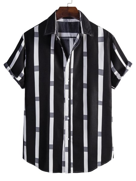

Men's Striped Casual Shirt Collar Shirts, Black, Blouses&Shirts
