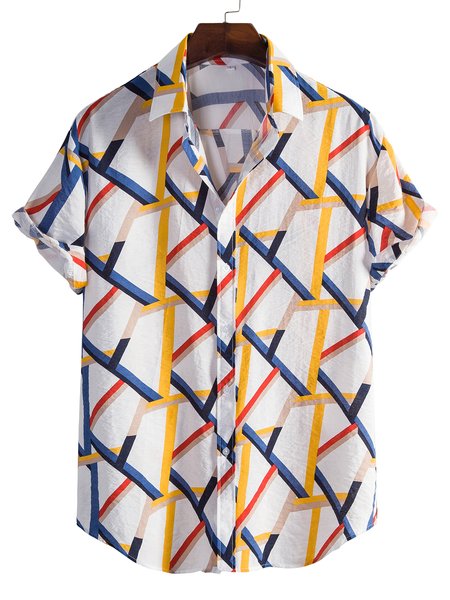 

Men's Basic Printed Geometric Shirts, White, Winter Clearance