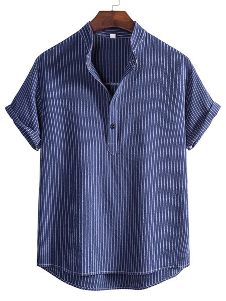 

Men's Cotton-Blend Vintage Shirt Collar Shirts, Navy blue, Men's Floral shirt