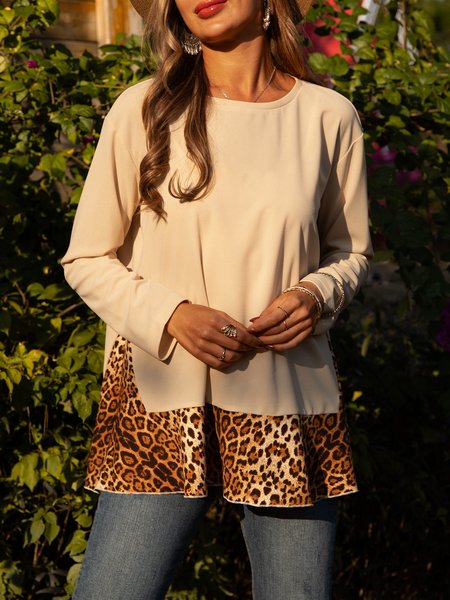 

Crew Neck Long Sleeve Paneled Top, Apricot, Blouses and Shirts