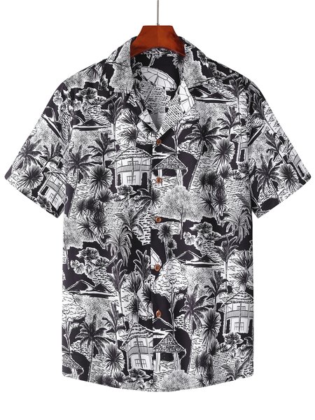 

Printed Holiday Shirt Collar Shirts & Tops, Black, Shirts