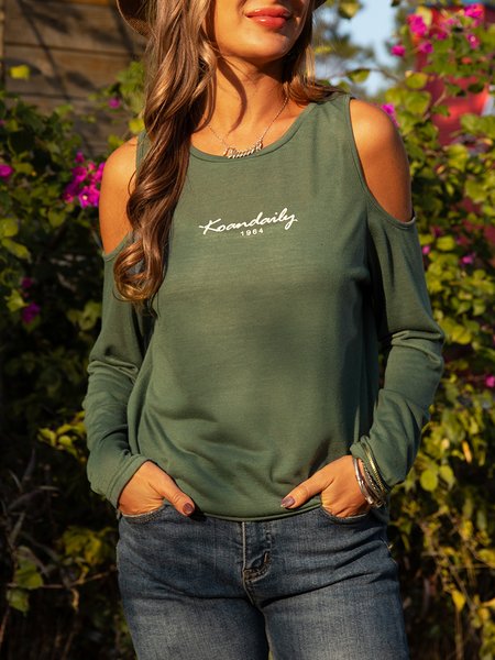 

Long Sleeve Plain Top, Army green, Tops