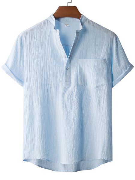 

Men's Basic Solid Linen Shirts, Sky blue, Men's basic shirt