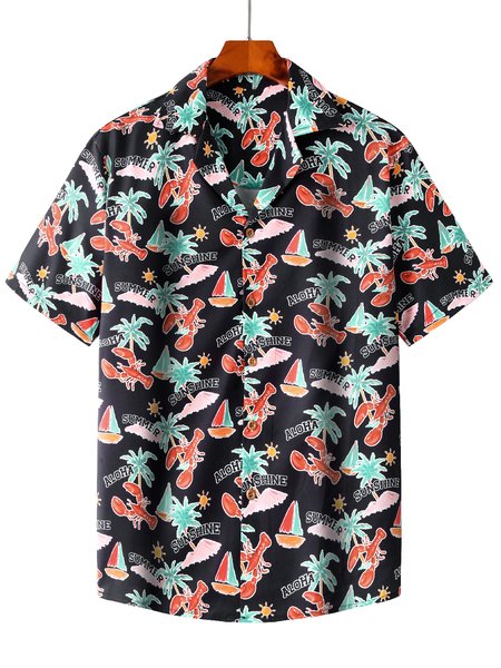 

Printed Vintage Shirt Collar Shirts & Tops, Black, Shirts