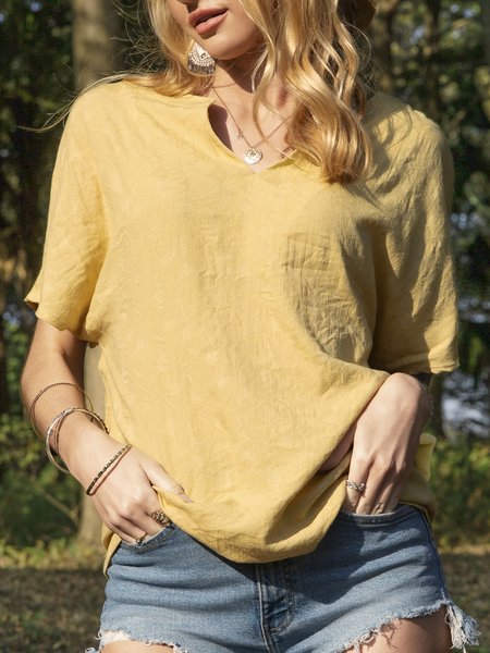 

Plain Short Sleeve Top, Yellow, Tops