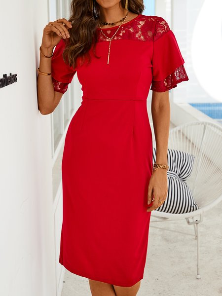 

Maniche Corte Dritto Abito, Vino rosso, Midi Dresses