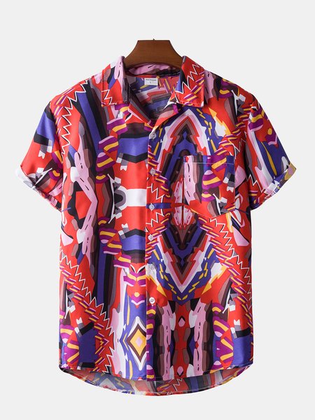 

Men's Printed Shirt Collar Vintage Shirts, Red, Short Sleeves Shirts