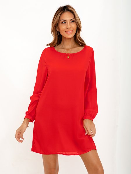 

Red Long Sleeve Chiffon Shift Dresses, Mini Dresses