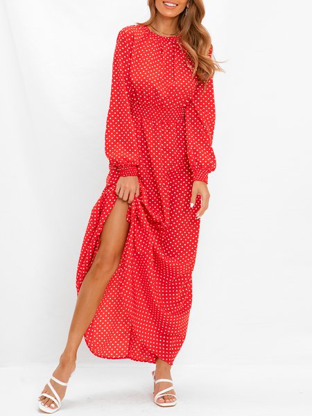 

Red Polka Dots Vintage Women Dress, Maxi Dresses