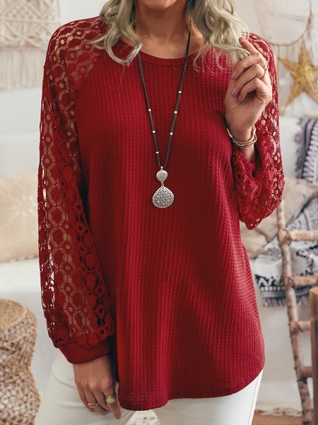 

Girocollo Panelled Cotone Maniche Lunghe Top, Vino rosso, Sweater