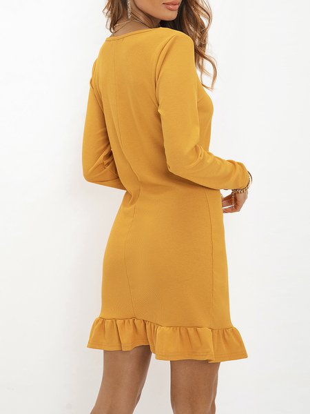 

Yellow Long Sleeve Square Neck Ruffled Tc Dresses, Dresses