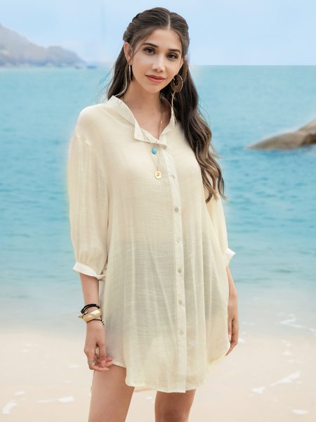 

V Neck White Shift Casual Mini Dress, Mini Dresses