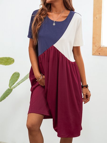 

Crew Neck Short Sleeve Vintage Knitting Dress, As picture, Designers