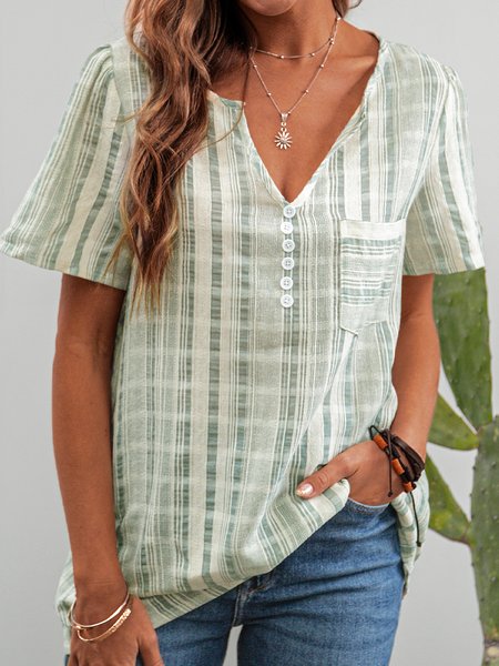 

V Neck Checkered/plaid Vintage Tops, As picture, Blouses & Shirts