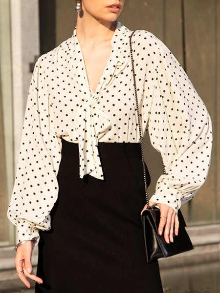 

White-Black Work Polka Dots Shirts & Tops, Tops