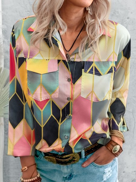 

Maniche Lunghe Stampato Floreale Top, Giallo, Blouses & Shirts