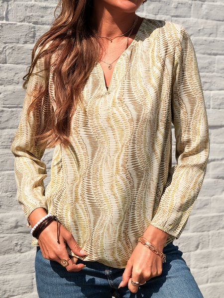 

3/4 Sleeve Abstract Polyester Cotton T-shirt, As picture, Blouses & Shirts