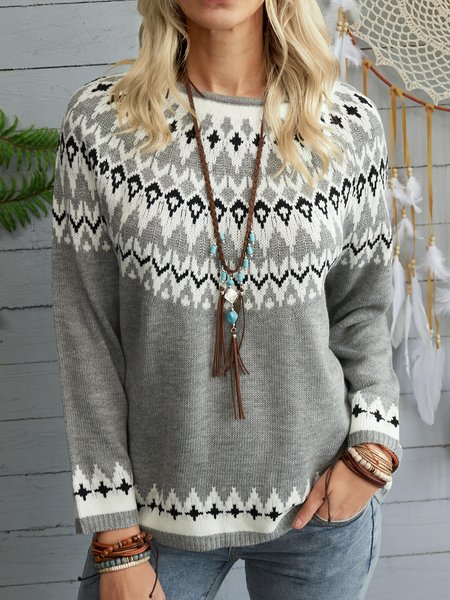 

Soft Casual Round Neck Sweater, Gray, Sweaters