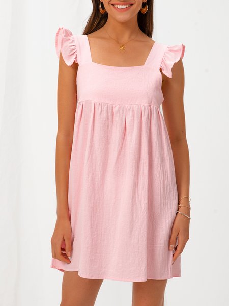

Square Neck Frill Sleeve Sweet Polyester Fibre Weaving Dress, Pink, Dresses