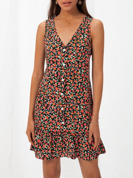 

A-Line V Neck Sweet Cold Shoulder Weaving Dress, As picture, Dresses