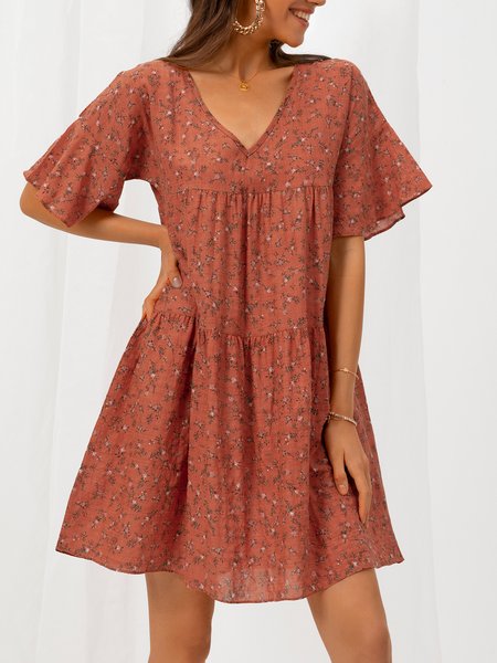 

Short Sleeve A-Line Elastane Weaving Dress, As picture, Dresses