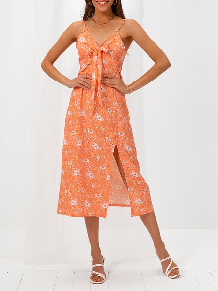 

Cold Shoulder V Neck Polyester Fibre Sweet Weaving Dress, Orange, Dresses