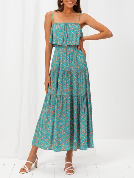 

Spaghetti Cold Shoulder A-Line Floral Weaving Dress, Green, Dresses