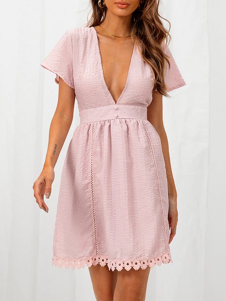 

Sweet V Neck Short Sleeve Weaving Dress, Pink, Dresses