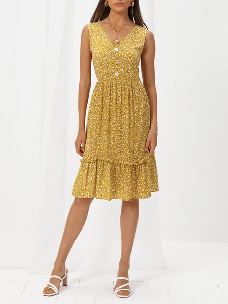 

Cold Shoulder A-Line Floral Weaving Dress, Yellow, Dresses