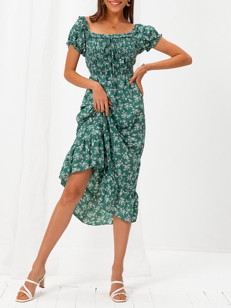 

Short Sleeve Sweet Polyester Fibre Weaving Dress, Green, Dresses