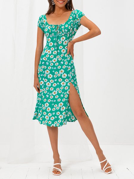 

Square Neck Floral Sweet Weaving Dress, Green, Dresses
