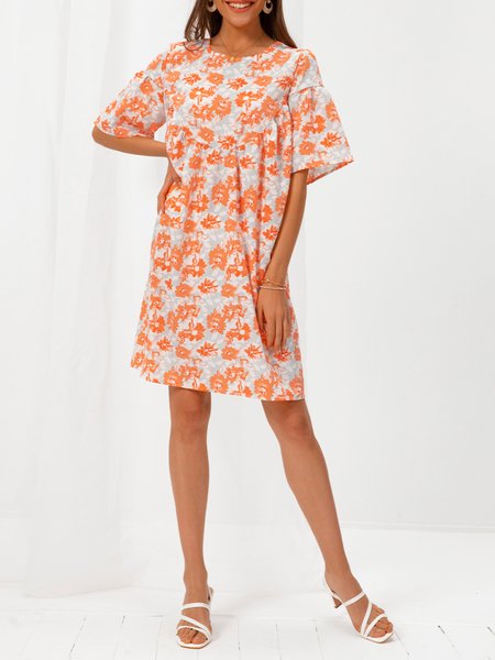 

Short Sleeve Crew Neck A-Line Sweet Weaving Dress, Pink, Dresses