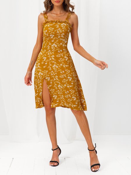 

Sweet Spaghetti Floral A-Line Dress, Yellow, Mini Dresses