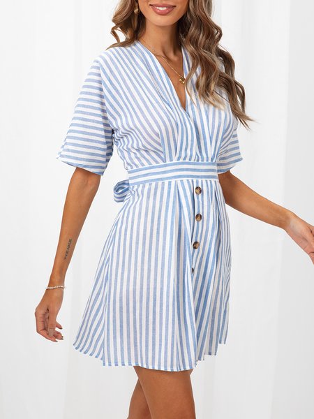 

A-Line V Neck Stripes Sweet Weaving Dress, As picture, Dresses