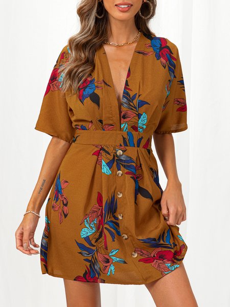 

Sweet Short Sleeve A-Line Weaving Dress, As picture, Dresses