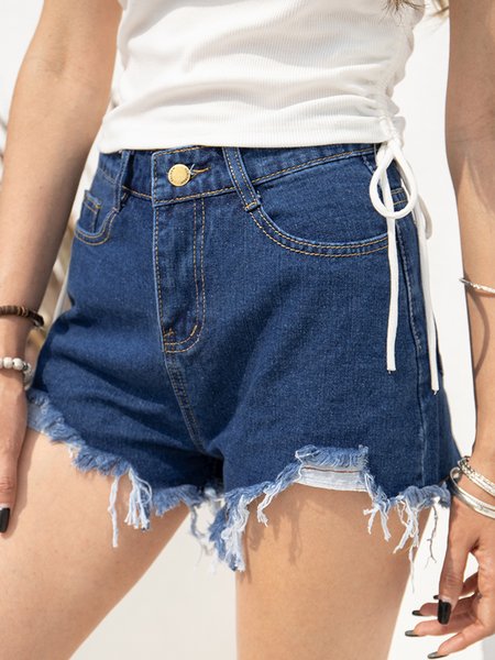 

Shift Ripped Solid Pants, Blue, Shorts