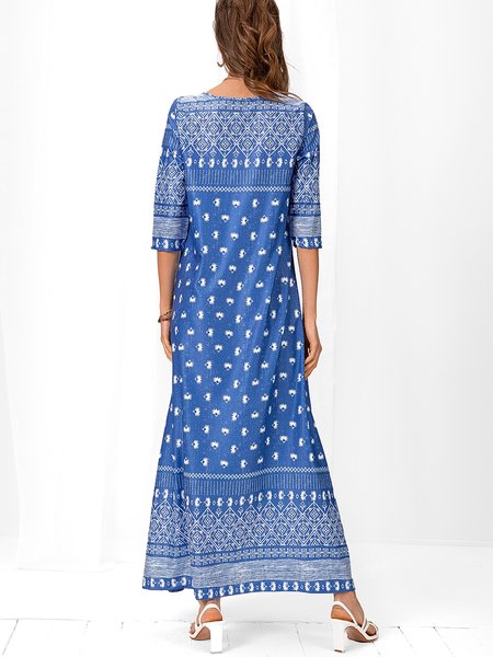 

Bohemian Spiaggia Scollo a V Abito con grande orlare, Blu, Dresses