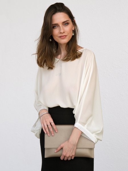 

Plain Batwing Cocktail Crew Neck Cocoon Blouse, White, Blouses and Shirts