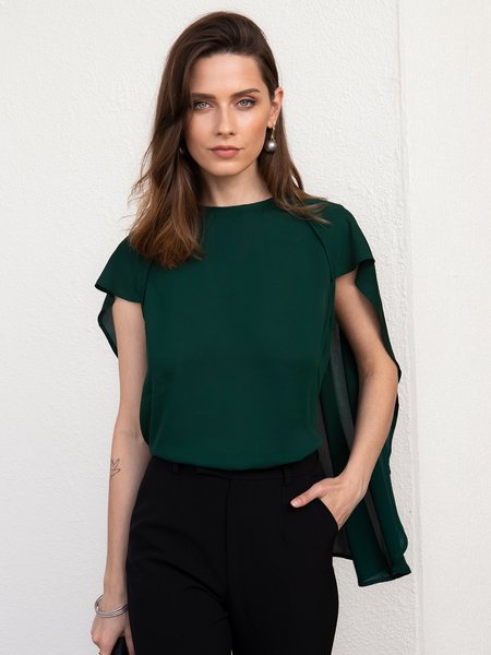 

Solid Simple Shift Top, Dark green, Blouses and Shirts